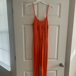 Sugar popped orange acid wash jumpsuit